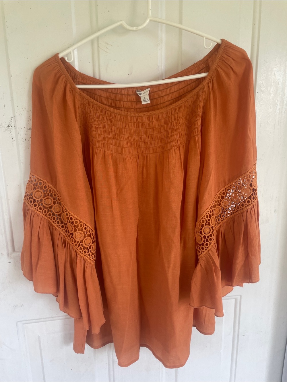 Cato Rust Orange Crochet-Trim Peasant Tunic